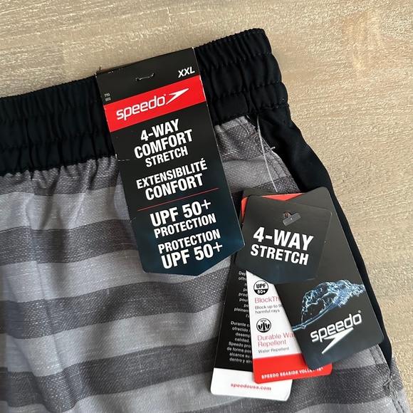 Speedo‎ Comfort Stretch Stripped Swim Shorts Trunks 18” Mens Size XXL Gray Black - Picture 2 of 5